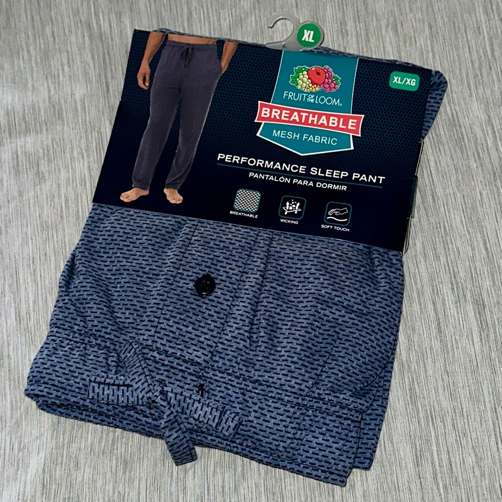 Men's Fruit of the Loom Breathable Mesh Knit Pajama Pants - Blue - Size XL - NWT
